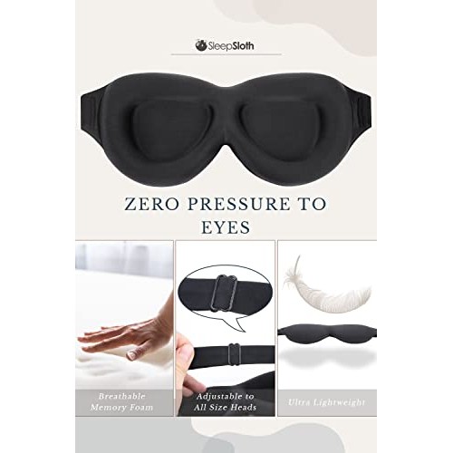 SleepSloth Sleep Eye Mask, 3D Contoured 100% Blackout Eye Mask, Sleep Mask wi...