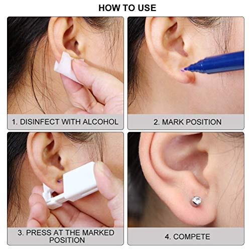 4 Pack Self Ear Piercing Gun, Disposable Self Ear Piercing Gun Kit with Earri...