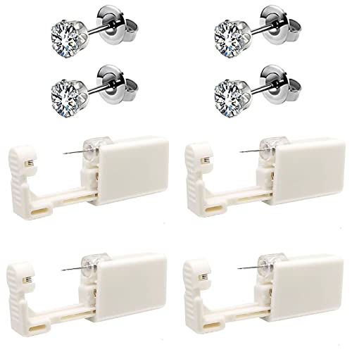 4 Pack Self Ear Piercing Gun, Disposable Self Ear Piercing Gun Kit with Earri...