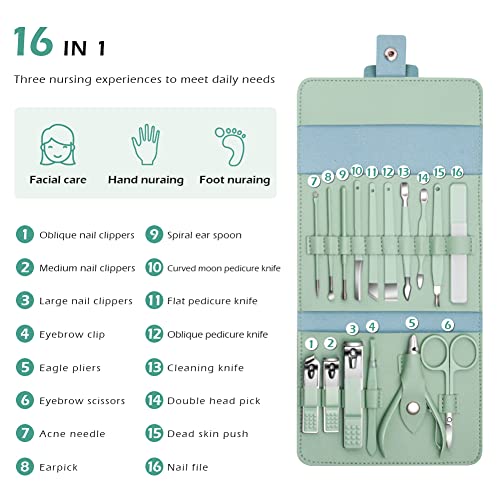 16pcs Manicure Set Nail Clippers, Stainless Steel Pedicure Kits Personal Nail...