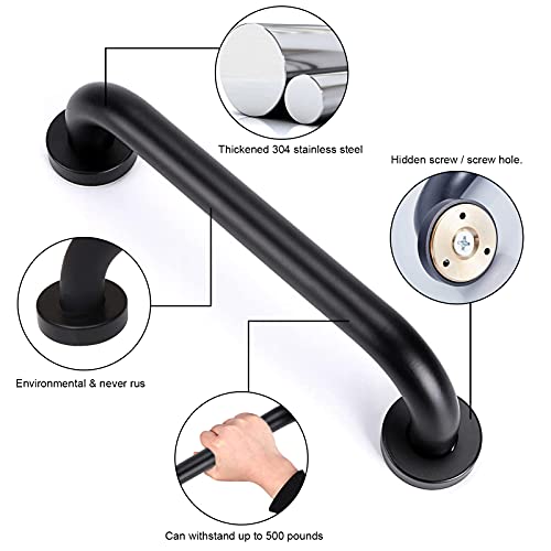 16 Inch Shower Grab Bar Black 304 Stainless Steel Bathroom Balance Bar Safety...