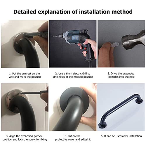 16 Inch Shower Grab Bar Black 304 Stainless Steel Bathroom Balance Bar Safety...