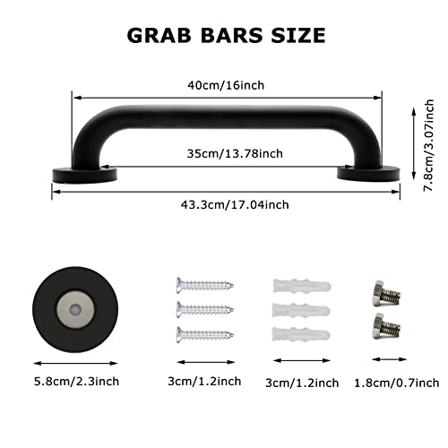 16 Inch Shower Grab Bar Black 304 Stainless Steel Bathroom Balance Bar Safety...