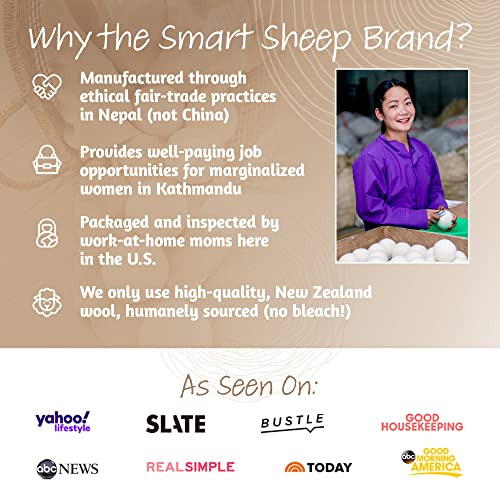 Wool Dryer Balls - Smart Sheep 6-Pack - XL Premium Natural Fabric Softener Aw...