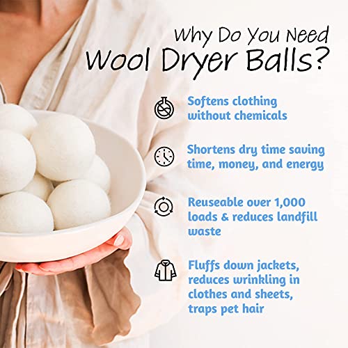 Wool Dryer Balls - Smart Sheep 6-Pack - XL Premium Natural Fabric Softener Aw...