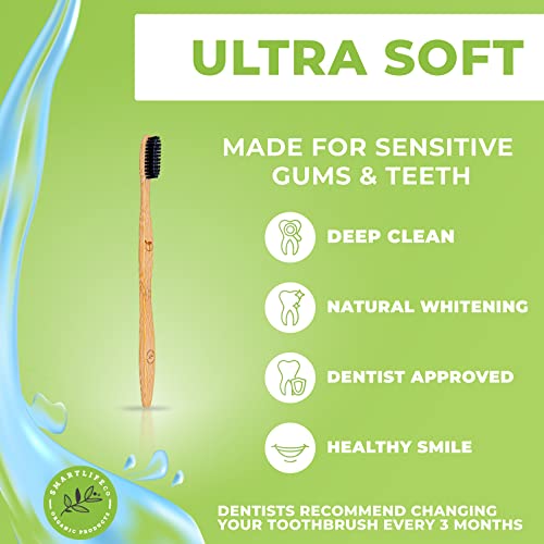 Bamboo Charcoal Toothbrush with Travel Case & Holder Kit - Extra Soft Natural...