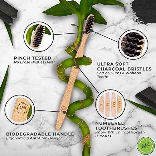 Bamboo Charcoal Toothbrush with Travel Case & Holder Kit - Extra Soft Natural...