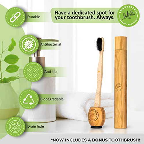 Bamboo Charcoal Toothbrush with Travel Case & Holder Kit - Extra Soft Natural...