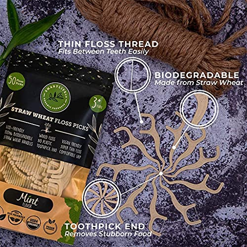 Biodegradable Dental Floss Picks - Eco Friendly Plastic Free Handle | Thin Th...