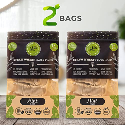 Biodegradable Dental Floss Picks - Eco Friendly Plastic Free Handle | Thin Th...