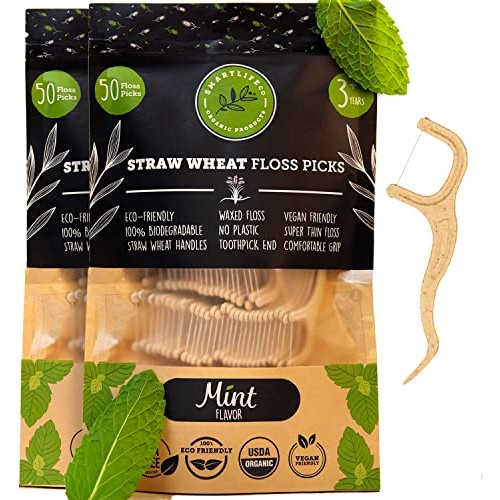 Biodegradable Dental Floss Picks - Eco Friendly Plastic Free Handle | Thin Th...