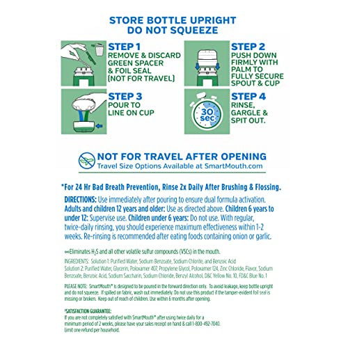 SmartMouth Original Activated Mouthwash for 24 Hour Bad Breath Protection, Fr...