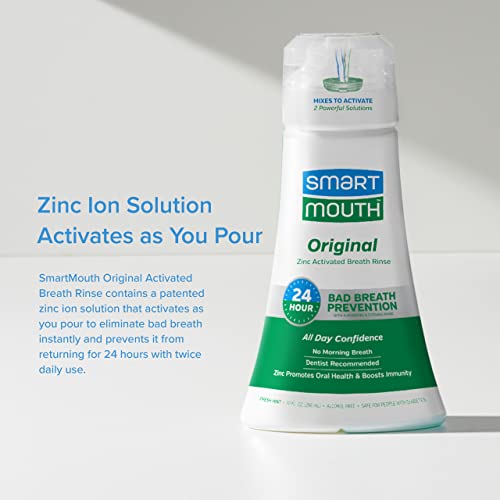 SmartMouth Original Activated Mouthwash for 24 Hour Bad Breath Protection, Fr...