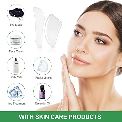 Gua Sha Facial Tools Set of 5 - Natural Jade Gua Sha Massage Broad for SPA Sa...