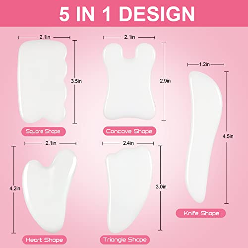 Gua Sha Facial Tools Set of 5 - Natural Jade Gua Sha Massage Broad for SPA Sa...