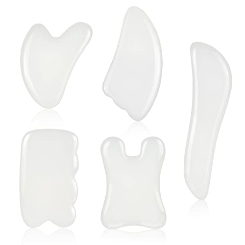 Gua Sha Facial Tools Set of 5 - Natural Jade Gua Sha Massage Broad for SPA Sa...