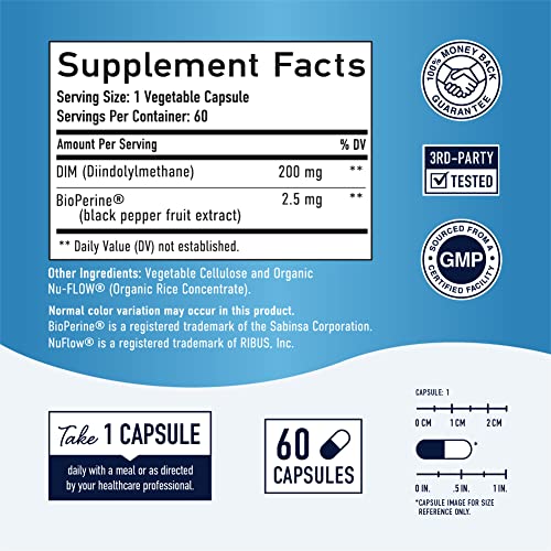 DIM Supplement 200mg - DIM Diindolylmethane Plus BioPerine 60-Day Supply of D...