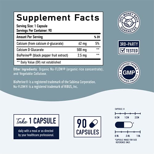 Calcium D-Glucarate 500mg 90 Vegetarian Capsules (3-Month Supply) CDG for Liv...