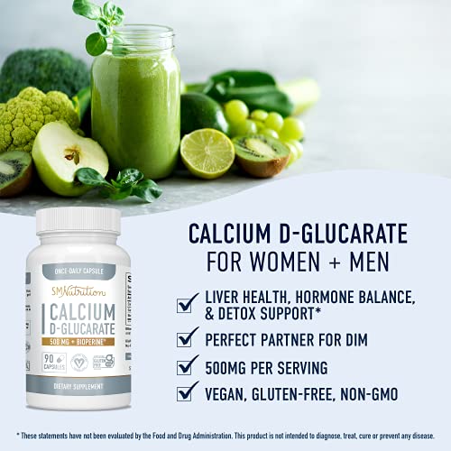 Calcium D-Glucarate 500mg 90 Vegetarian Capsules (3-Month Supply) CDG for Liv...