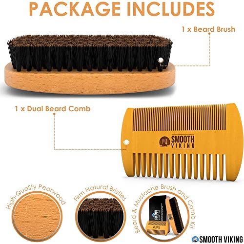 Beard Brush and Comb - Natural Boar Bristle Beard Brush & Beard Comb for Men ...