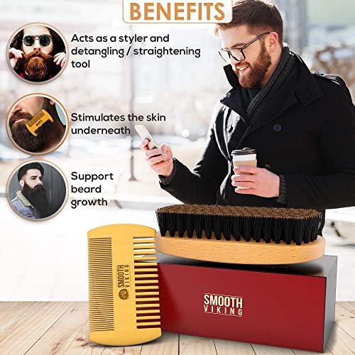 Beard Brush and Comb - Natural Boar Bristle Beard Brush & Beard Comb for Men ...