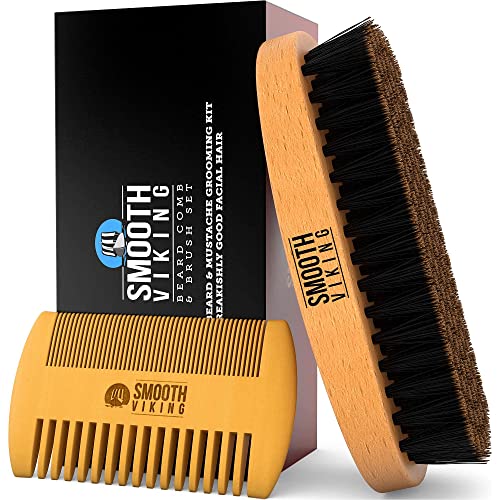Beard Brush and Comb - Natural Boar Bristle Beard Brush & Beard Comb for Men ...