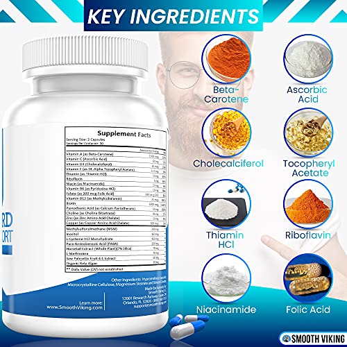 Beard Growth Supplement - Hair Growth Vitamins for Men (60 Capsules) - 5000 M...