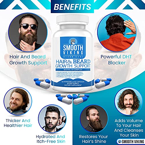 Beard Growth Supplement - Hair Growth Vitamins for Men (60 Capsules) - 5000 M...