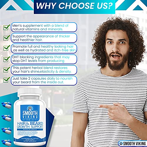 Beard Growth Supplement - Hair Growth Vitamins for Men (60 Capsules) - 5000 M...