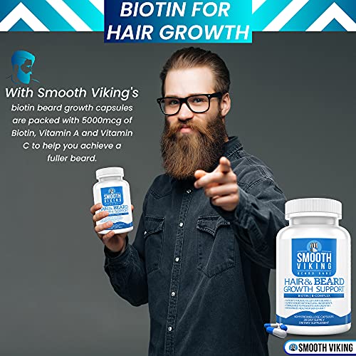 Beard Growth Supplement - Hair Growth Vitamins for Men (60 Capsules) - 5000 M...