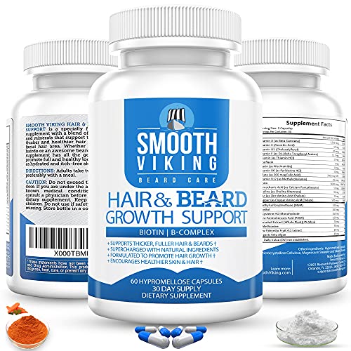 Beard Growth Supplement - Hair Growth Vitamins for Men (60 Capsules) - 5000 M...
