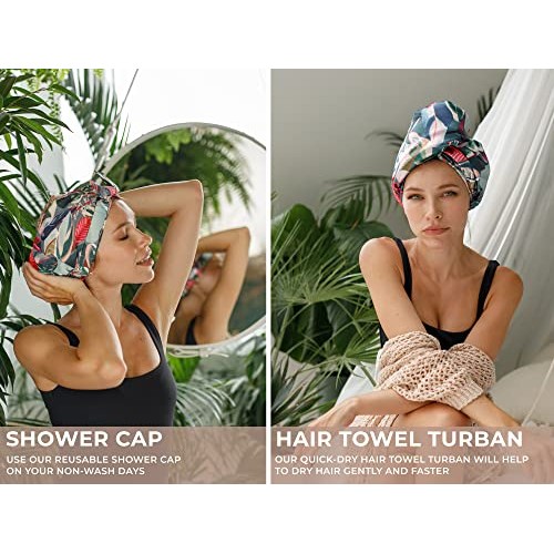 Reusable Shower cap For Women, Waterproof Turban Shower Cap For Long Hair Wom...