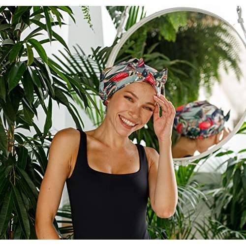 Reusable Shower cap For Women, Waterproof Turban Shower Cap For Long Hair Wom...