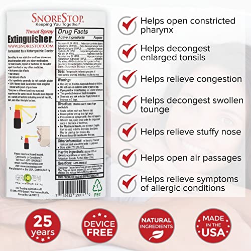 SnoreStop Extinguisher Snoring Solution - Anti Snoring Throat Spray, Device-F...