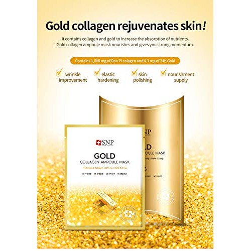 SNP - Gold Collagen Ampoule Anti-Aging Korean Face Sheet Mask - Plumps & Tigh...