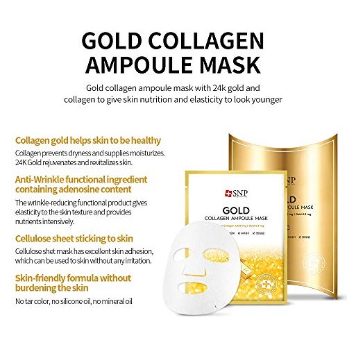 SNP - Gold Collagen Ampoule Anti-Aging Korean Face Sheet Mask - Plumps & Tigh...