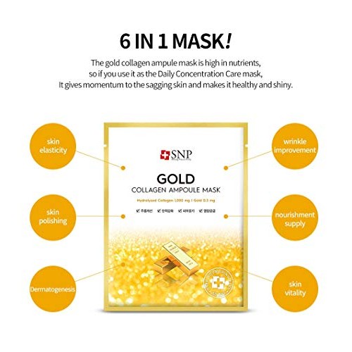 SNP - Gold Collagen Ampoule Anti-Aging Korean Face Sheet Mask - Plumps & Tigh...