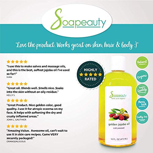 JOJOBA OIL Organic Cold Pressed Unrefined | 100% Pure Natural Golden Jojoba O...