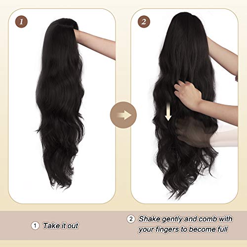 Sofeiyan Long Wavy Wigs Natural Looking Right Side Parting Dark Brown Synthet...