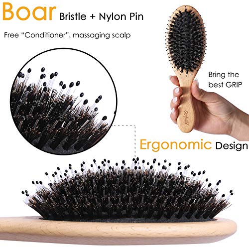 Hair Brush-Boar Bristle Hair Brushes for Women Man and Kids, Detangler Brush ...