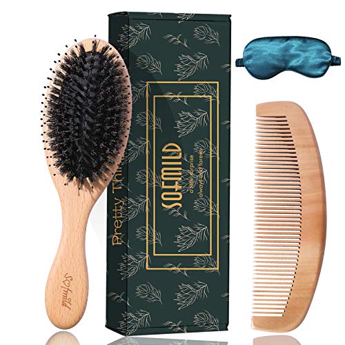 Hair Brush-Boar Bristle Hair Brushes for Women Man and Kids, Detangler Brush ...