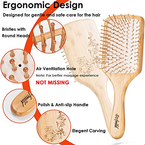Hair Brush-Natural Wooden Bamboo Brush and Detangle Tail Comb Instead of Brus...