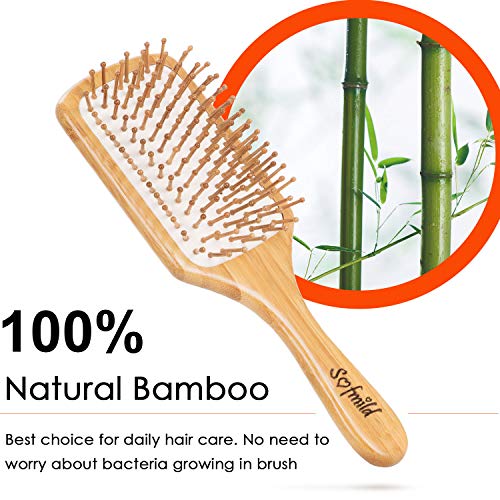 Hair Brush-Natural Wooden Bamboo Brush and Detangle Tail Comb Instead of Brus...