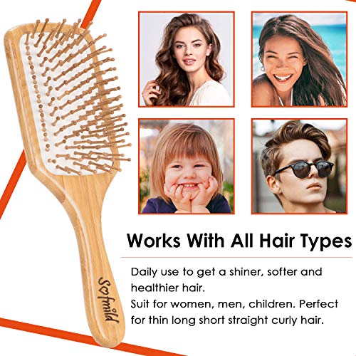 Hair Brush-Natural Wooden Bamboo Brush and Detangle Tail Comb Instead of Brus...