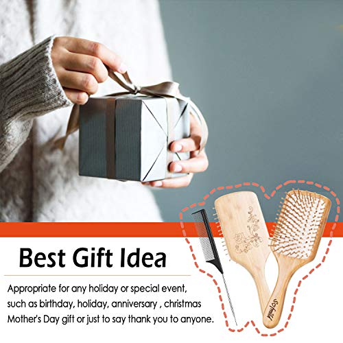 Hair Brush-Natural Wooden Bamboo Brush and Detangle Tail Comb Instead of Brus...