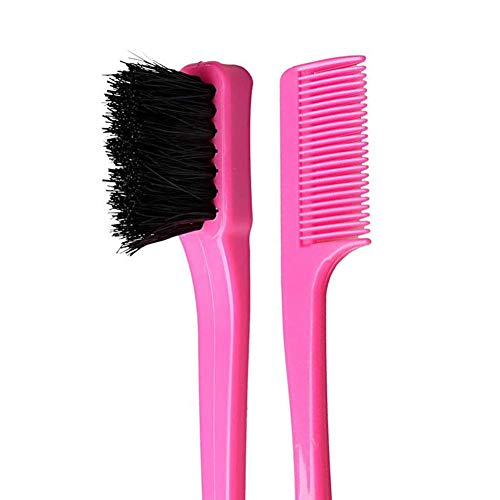 Foxi Fresh Double Sided Edge Control Hair Brush Comb Combo Pack 2 Pieces Pink...