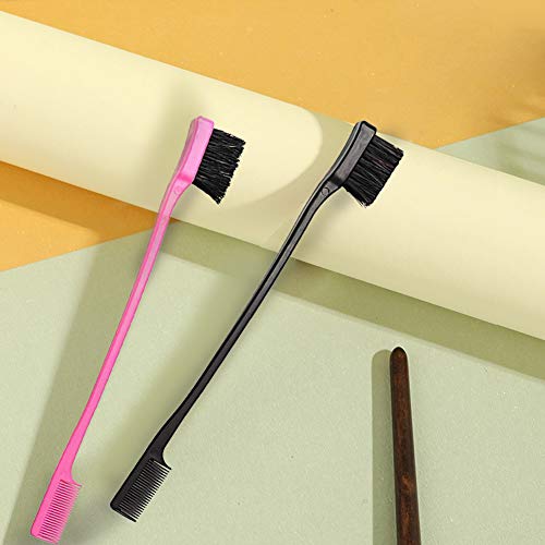 Foxi Fresh Double Sided Edge Control Hair Brush Comb Combo Pack 2 Pieces Pink...