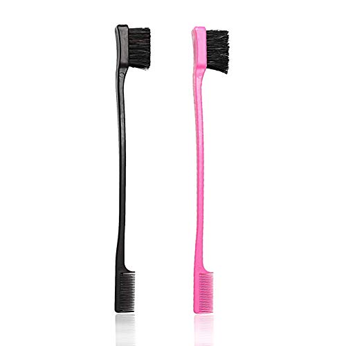 Foxi Fresh Double Sided Edge Control Hair Brush Comb Combo Pack 2 Pieces Pink...