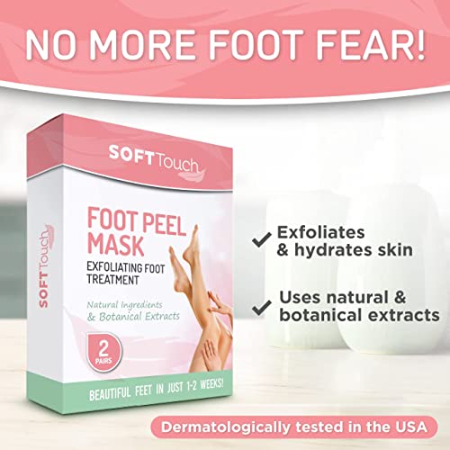 Soft Touch Foot Peel Mask - Pack of 2 Feet Peeling Masks for Dry, Cracked Hee...
