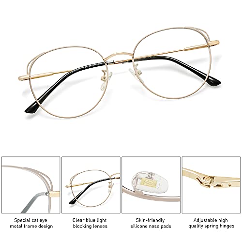 SOJOS Cat Eye Blue Light Blocking Glasses Hipster Metal Frame Women Eyeglasse...